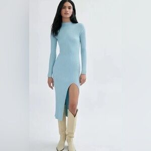 Aritzia Wilfred Small Alchemy Mock Neck Sweater Dress Midi In Dream Blue EUC